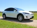 Biała Tesla Model X na tle łąki i lasu. Zastanawiasz się, ile kosztuje najtańsza Tesla?