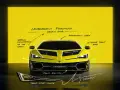 Żółty Lamborghini Fenomeno, zarysowany na tle żółtej ściany, z opisami designu. To jest prawdziwy lambordżini!