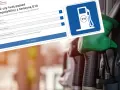 Formularz sprawdza kompatybilność pojazdu z benzyną E10. Obok widoczny znak stacji paliw z symbolem E10.