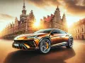 Złoty Lamborghini Urus na tle zabytkowej ulicy. Zastanawiasz się, ile kosztuje Lamborghini Urus? Ten luksusowy SUV zachwyca designem i mocą.