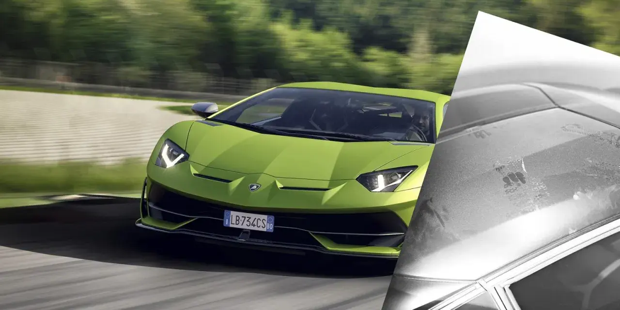 Zielony Lamborghini Aventador na torze. Zastanawiasz się, ile kosztuje ubezpieczenie Lamborghini Aventador?