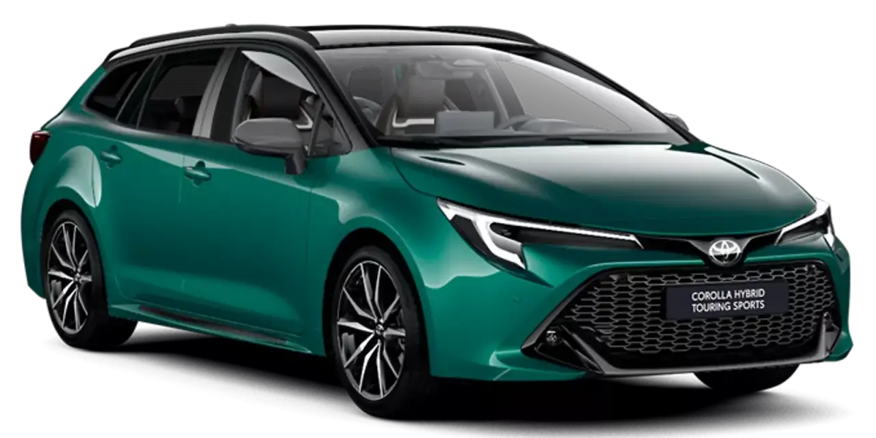 Zielona Toyota Corolla Hybrid Touring Sports. Zastanawiasz się, ile kosztuje Toyota hybryda? Ten model to świetny wybór.