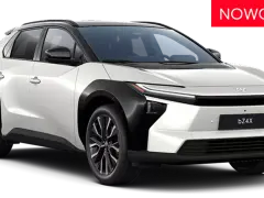 Nowość! Biała Toyota bZ4X z czarnymi dodatkami. Sprawdź atrakcyjną toyota bz4x cena.