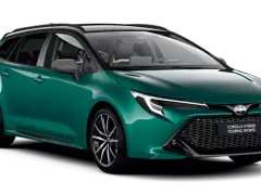 Zielona Toyota Corolla Hybrid Touring Sports. Zastanawiasz się, ile kosztuje Toyota hybryda? Ten model to świetny wybór.