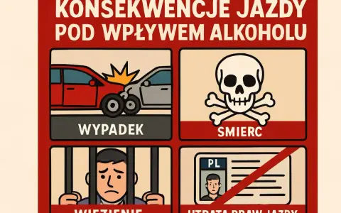 Konsekwencje jazdy pod wpływem alkoholu: wypadek, śmierć, więzienie, utrata prawa jazdy. Nie ryzykuj!