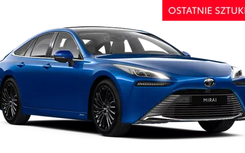 Niebieski Toyota Mirai, samochód wodorowy, pokazuje jak działa hybryda toyoty. Ostatnie sztuki!