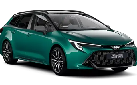 Zielona Toyota Corolla Hybrid Touring Sports. Zastanawiasz się, ile kosztuje Toyota hybryda? Ten model to świetny wybór.