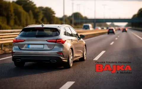 Szary kombi jedzie autostradą. Zastanawiasz się, ile można jechać na autostradzie? Z Bajką nauczysz się wszystkiego!