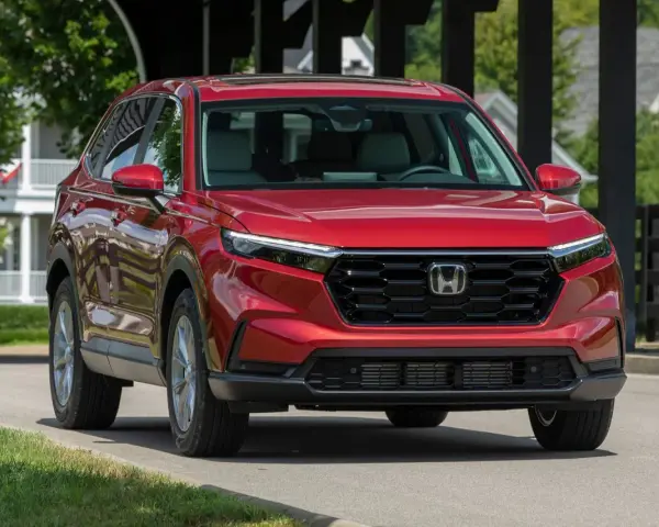 Czerwony Honda CR-V na drodze. Sprawdź aktualną honda cr-v cena i wybierz swój wymarzony SUV.