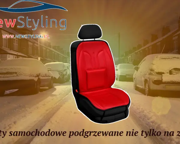 NoweStyling: podgrzewane maty na fotele samochodowe zapewnią komfort w każdą pogodę. Zobacz je na tle zaśnieżonej ulicy.