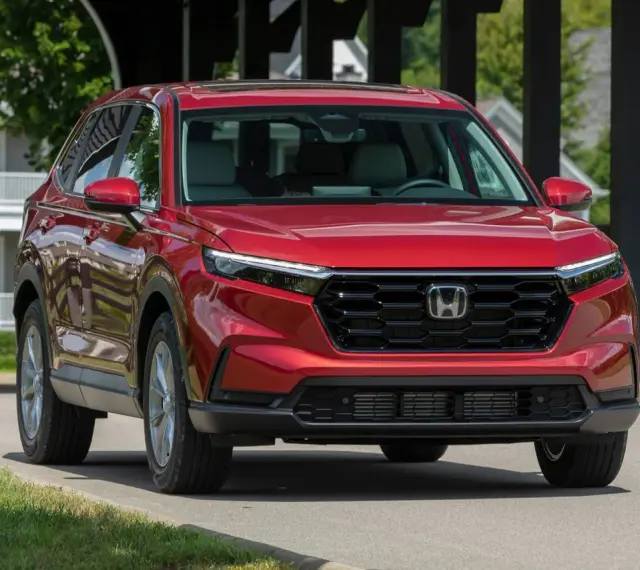 Czerwony Honda CR-V na drodze. Sprawdź aktualną honda cr-v cena i wybierz swój wymarzony SUV.