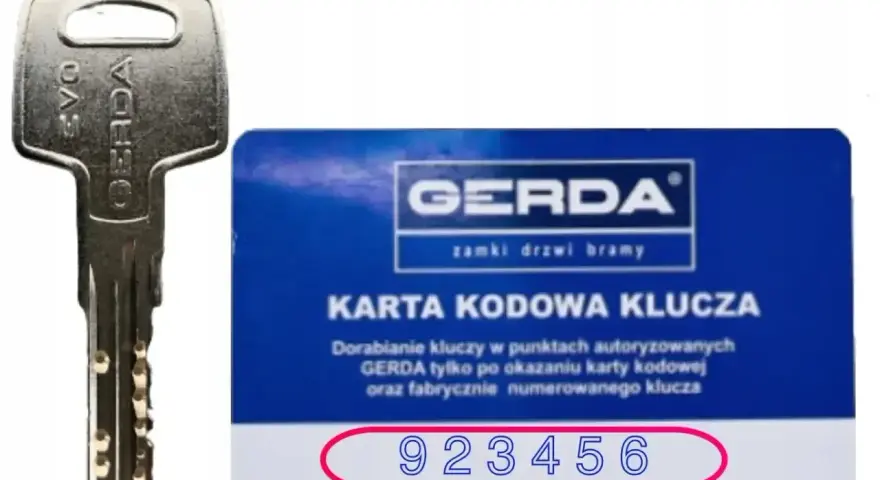 Karta kodowa klucza Gerda i klucz. Dorabianie kluczy Gerda tylko po okazaniu karty kodowej. Sprawdź, ile kosztuje dorobienie klucza.