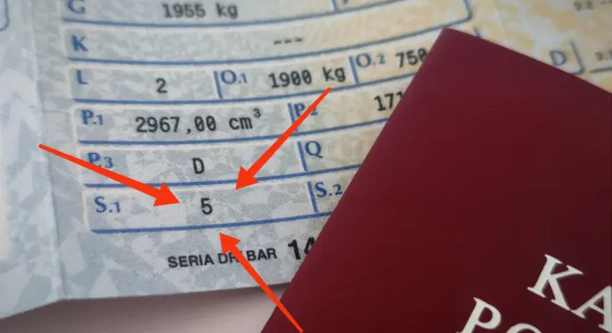 Dokument pojazdu wskazuje, że bus ma 5 miejsc.