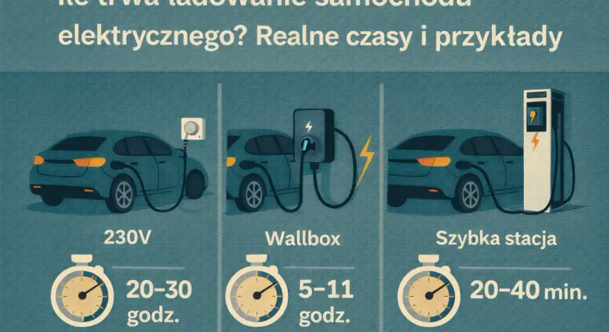 Ile trwa szybkie ładowanie samochodu elektrycznego? Od 20-30 godzin (230V) do 5-11 godzin (Wallbox) i zaledwie 20-40 minut na szybkiej stacji.