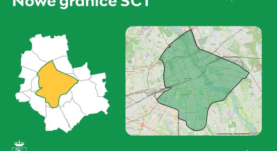 Nowe granice strefy czystego transportu w Warszawie. Mapa pokazuje obszar SCT.