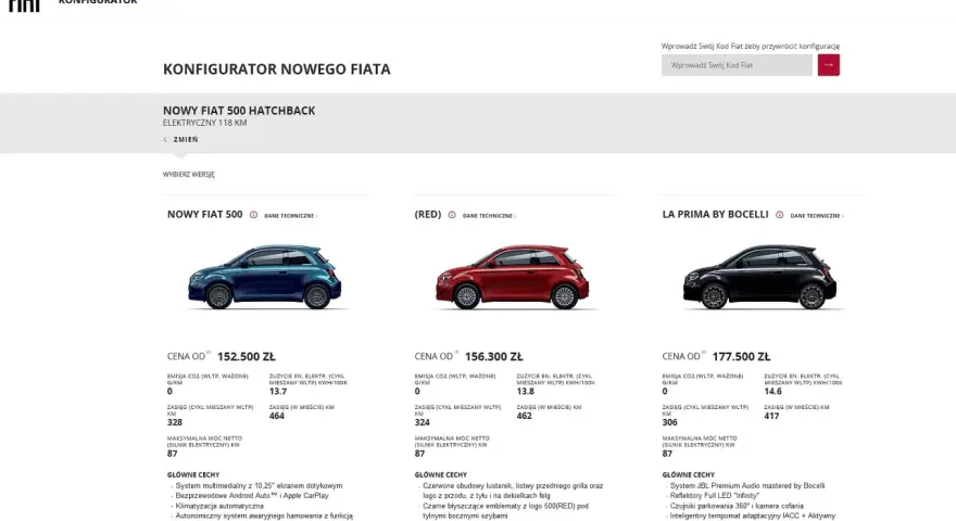 Nowy Fiat 500: poznaj jego cenę i wersje. Elektryczny, z zasięgiem do 464 km.