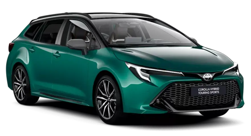 Zielona Toyota Corolla Hybrid Touring Sports. Zastanawiasz się, ile kosztuje Toyota hybryda? Ten model to świetny wybór.
