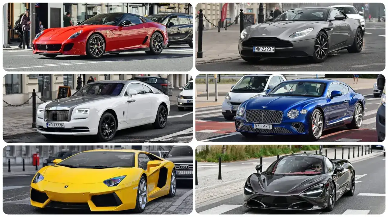 Czerwone Ferrari, szary Aston Martin, biały Rolls-Royce, niebieski Bentley, żółty Lamborghini i czarny McLaren. Ile jest Ferrari w Polsce? Trudno powiedzieć, ale na pewno jest ich więcej niż na tym zdjęciu.