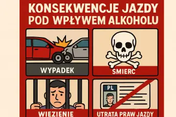 Konsekwencje jazdy pod wpływem alkoholu: wypadek, śmierć, więzienie, utrata prawa jazdy. Nie ryzykuj!