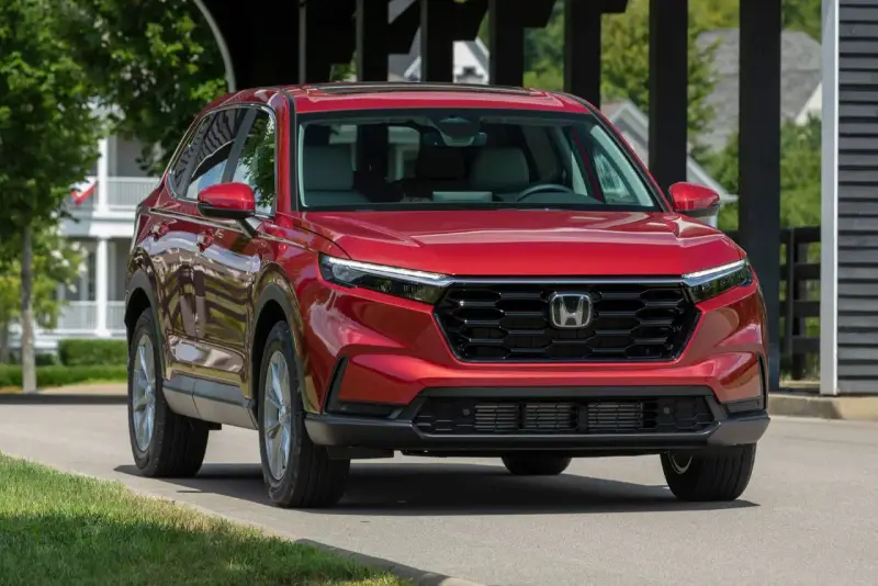 Czerwony Honda CR-V na drodze. Sprawdź aktualną honda cr-v cena i wybierz swój wymarzony SUV.