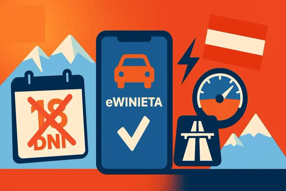Kup winietę online na Węgry! Aplikacja eWinieta, symbol autostrady, prędkościomierz i góry. Koniec z papierowymi naklejkami.